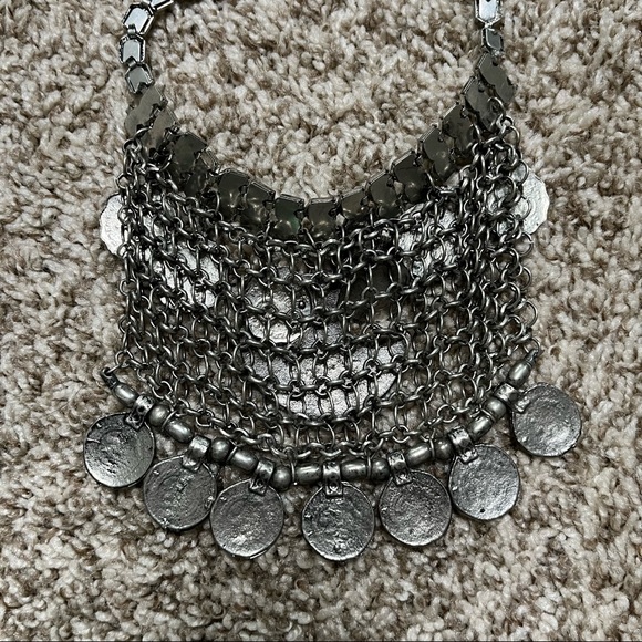 Bohemian Tassel Coins Pendant Silver Chain Choker Necklace - Picture 5 of 8